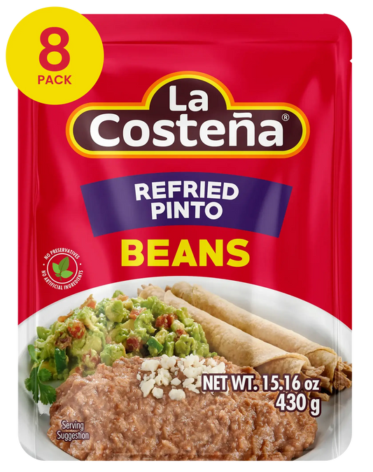 Beans - La Costeña Refried Pinto, 15.16 Oz Microwaveable Pouch (8Pk) La Costeña