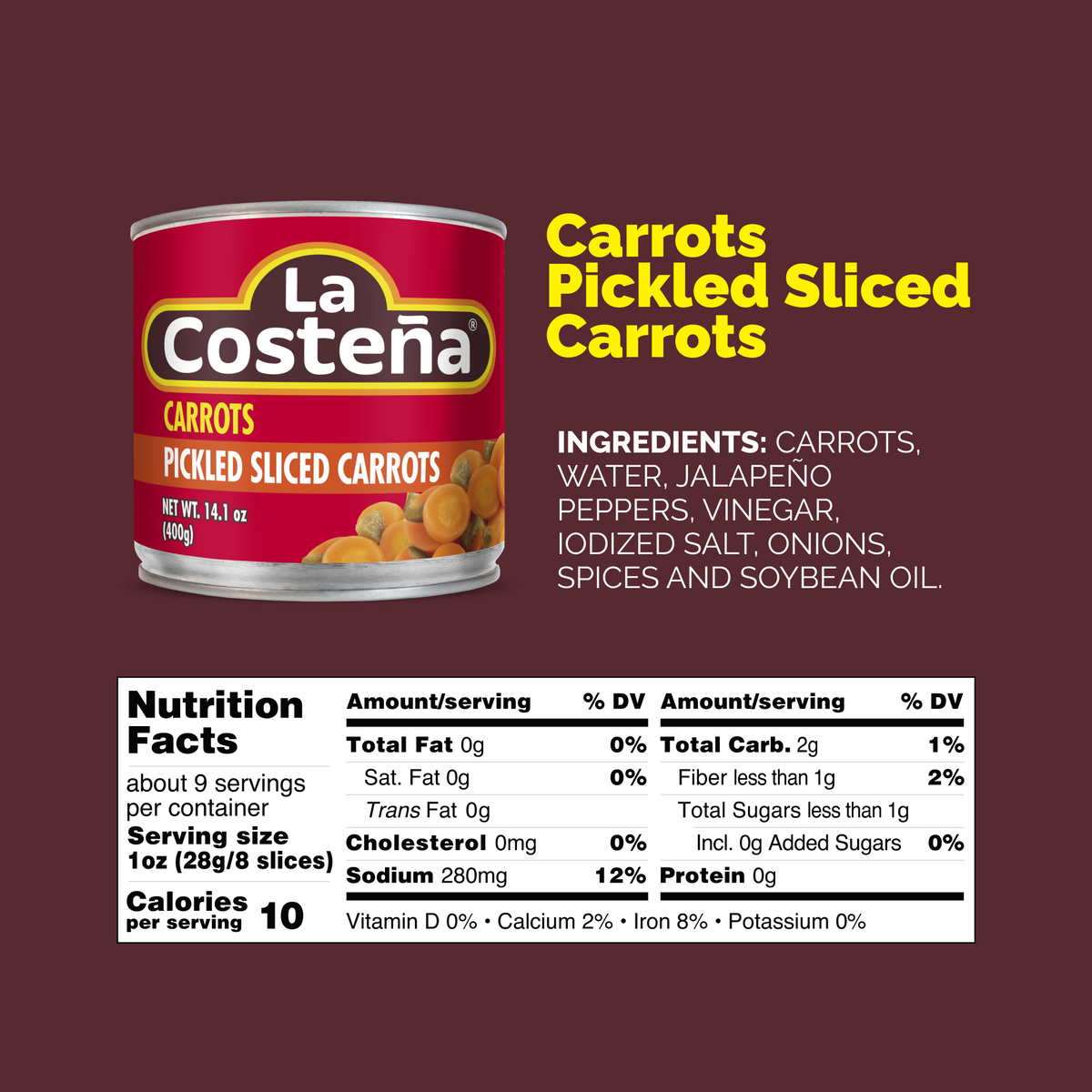 La Costeña Pickled Sliced Carrots nutrition and ingredients