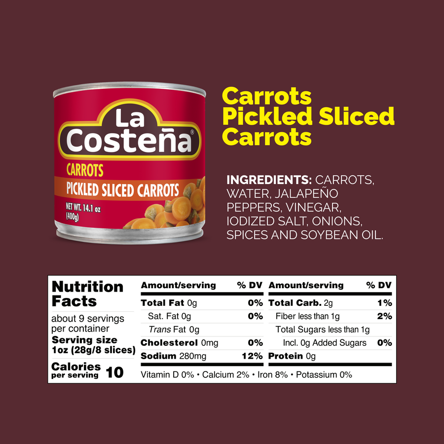 La Costeña Pickled Sliced Carrots nutrition and ingredients