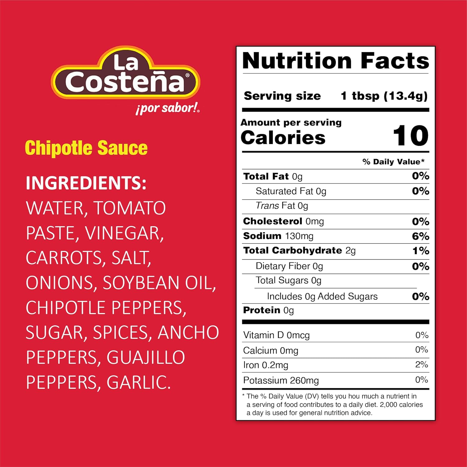 La Costeña Chipotle Salsa Nutrition facts