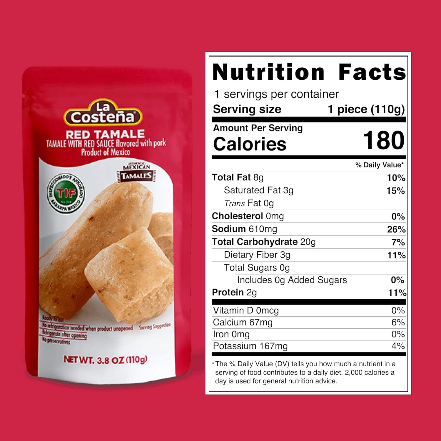Tamales - La Costeña Red, Pork Flavor, Microwaveable, 3.8 Oz (Pack of 12)