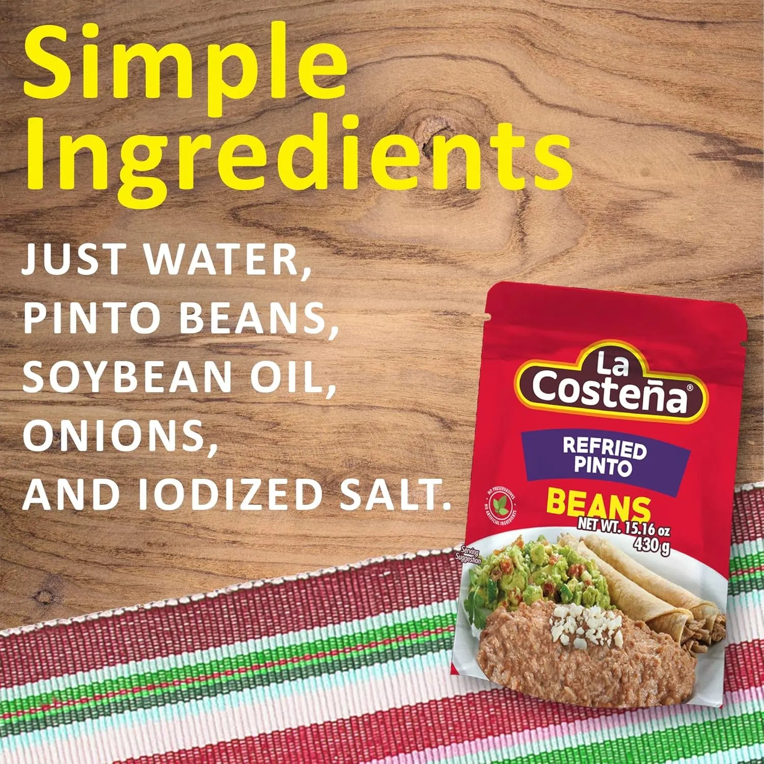 Beans - La Costeña Refried Pinto, 15.16 Oz Microwaveable Pouch (8Pk) La Costeña