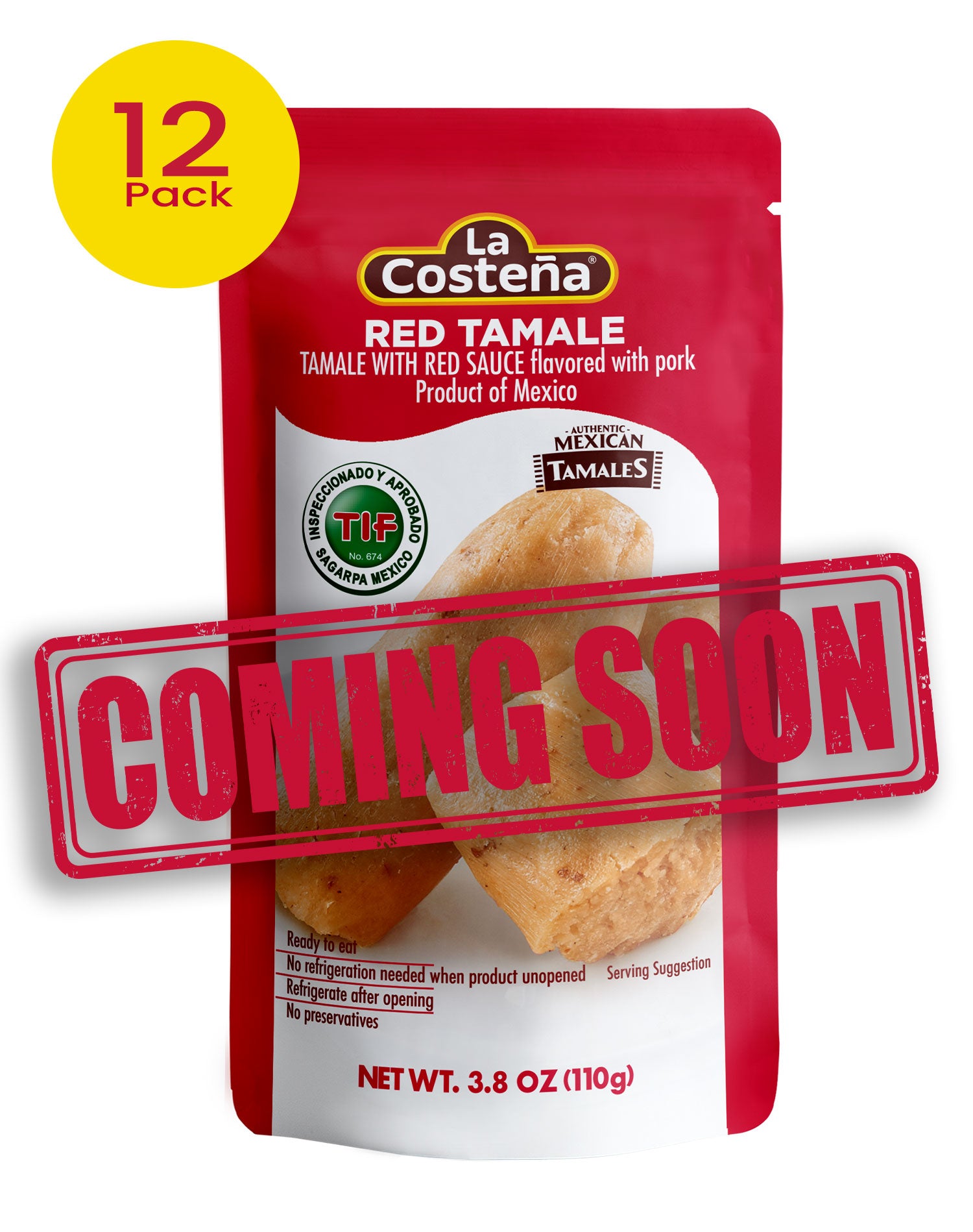 Tamales - La Costeña Red, Pork Flavor, Microwaveable, 3.8 Oz (Pack of 12)