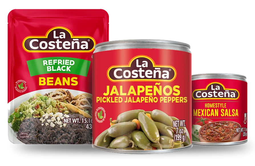 La Costeña refried black beans, jalapeños, and homestyle Mexican salsa